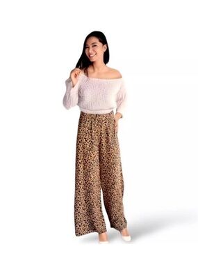 *Sienna Sky Brown and Black Leopard Print Small Wide Leg Flowy Palazzo Pants